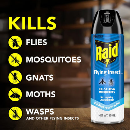 Raid Flying Insect Killer - Mosquito & Fly Control | Fresh Scent, 15 Ounce (Pack of 6)