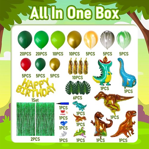 GoGoGoodie Dinosaur Theme Birthday Party Decorations - Green Dino Decor for Boys Ages 3-12