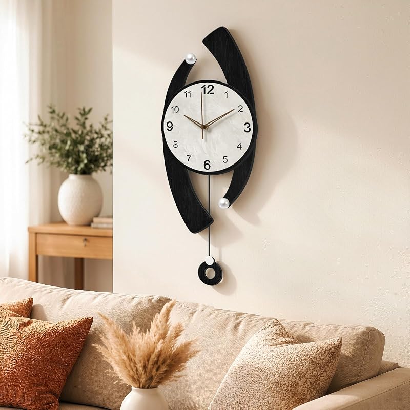 Large Black Swinging Pendulum Wall Clock 11x28in – Quiet Sweep, Wall Decor (Variation: Black+11x28in)