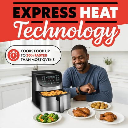 Gourmia Air Fryer - 8 Qt Extra Large Capacity with FryForce360º & Digital Display | 12 Cooking Presets