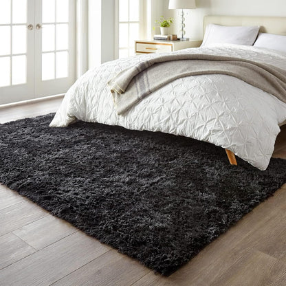 Ophanie Black Area Rug - Fluffy Shaggy Furry Carpet for Living Room | Soft 5x8 Size, Kids Decor