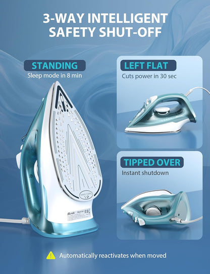 Skiennix Steam Iron - 1500W Ceramic Soleplate, Rapid Heating, Self-Cleaning, Auto-Off | Green