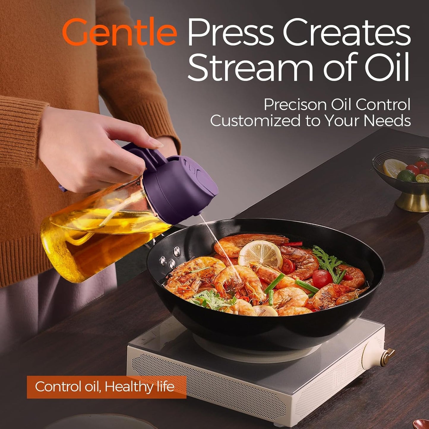 YARRAMATE Glass Olive Oil Sprayer - 16oz Premium Food Grade Dispenser with Portion Control | Purple