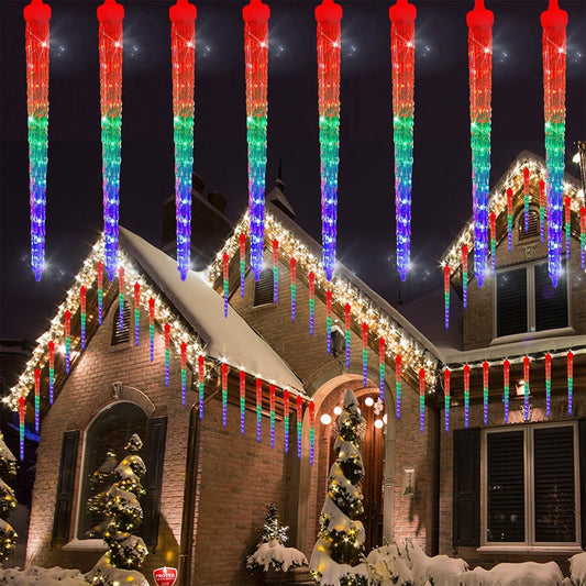 WATERGLIDE 16 Icicles Meteor Shower Lights - 12" Connectable LED Crystal Ice Falling Decor | Multicolor Xmas Holiday Party