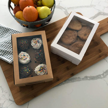 Essos Cupcake Boxes for 6 Kraft with Clear Display Window [15 pieces] Cupcakes Container or Packaging Box Kit for Chocolate Truffles Cake Pops Desserts Mini Cookies Pies or Muffins