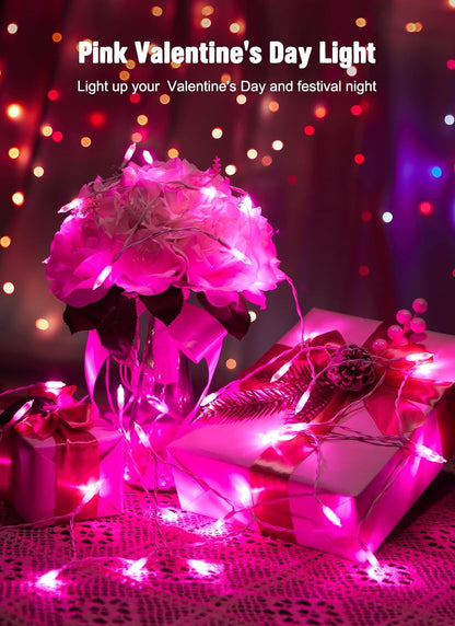 Brightown Christmas String Lights - 8ft Battery Operated 20 LED Mini Lights with Timer | Pink Indoor/Outdoor Decor