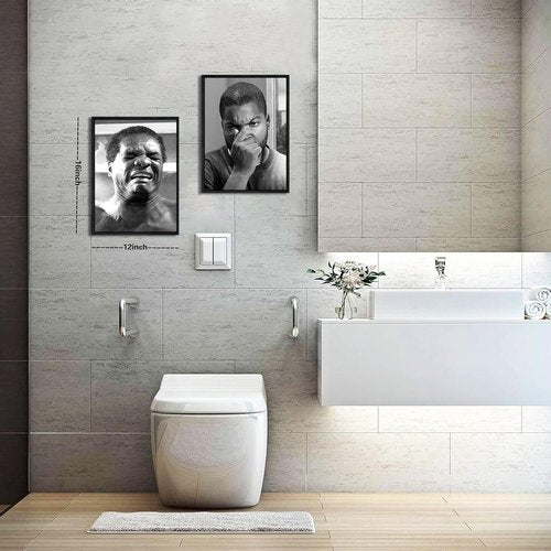 Funny Bathroom Wall Art Set by [Brand Name] - Vintage Comedy Movie Posters in Black Frame | 12x16 in