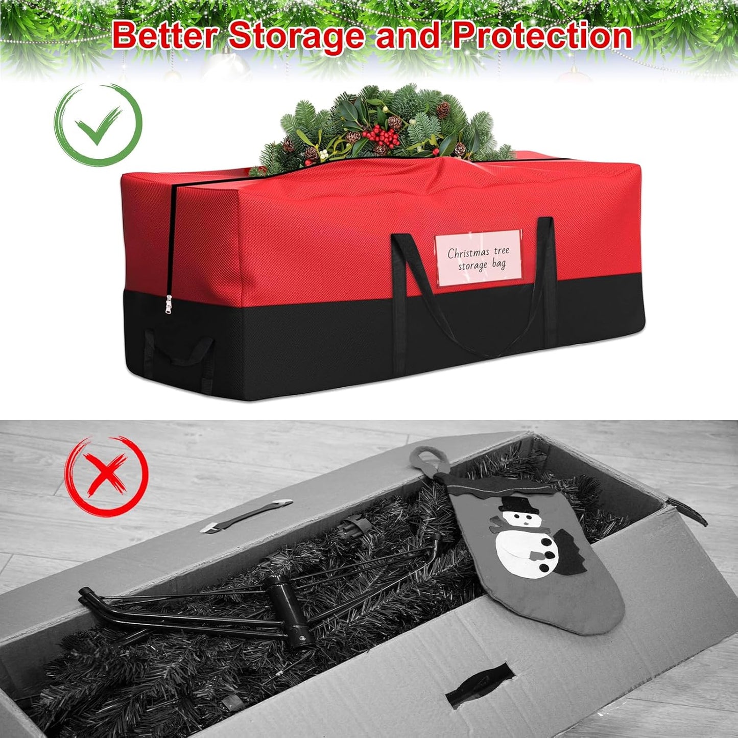 Skiennix Christmas Tree Storage Bag - Heavy-Duty 600D Oxford for 10 Ft Trees | Reinforced Handles & Zipper Pocket