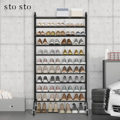 STO STO Expandable Shoe Rack - 10-Tier Metal Organizer for Up to 44 Pairs | Adjustable & Free Standing, Black