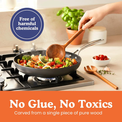 Non-Toxic Cooking Utensils - 6-Piece Wooden Utensil Set | Glue-Free, Natural Finish, Safe for Your Kitchen