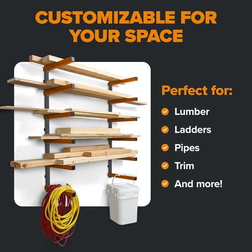 Bora | Wood Organizer & Lumber Storage Rack - 6-Level Wall Storage for Indoor/Outdoor Use, Orange PBR-001