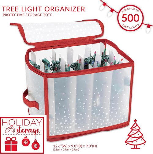 Holiday Light Organizer Box by Simplify - Holds 500 Lights | Collapsible Christmas Storage | Red