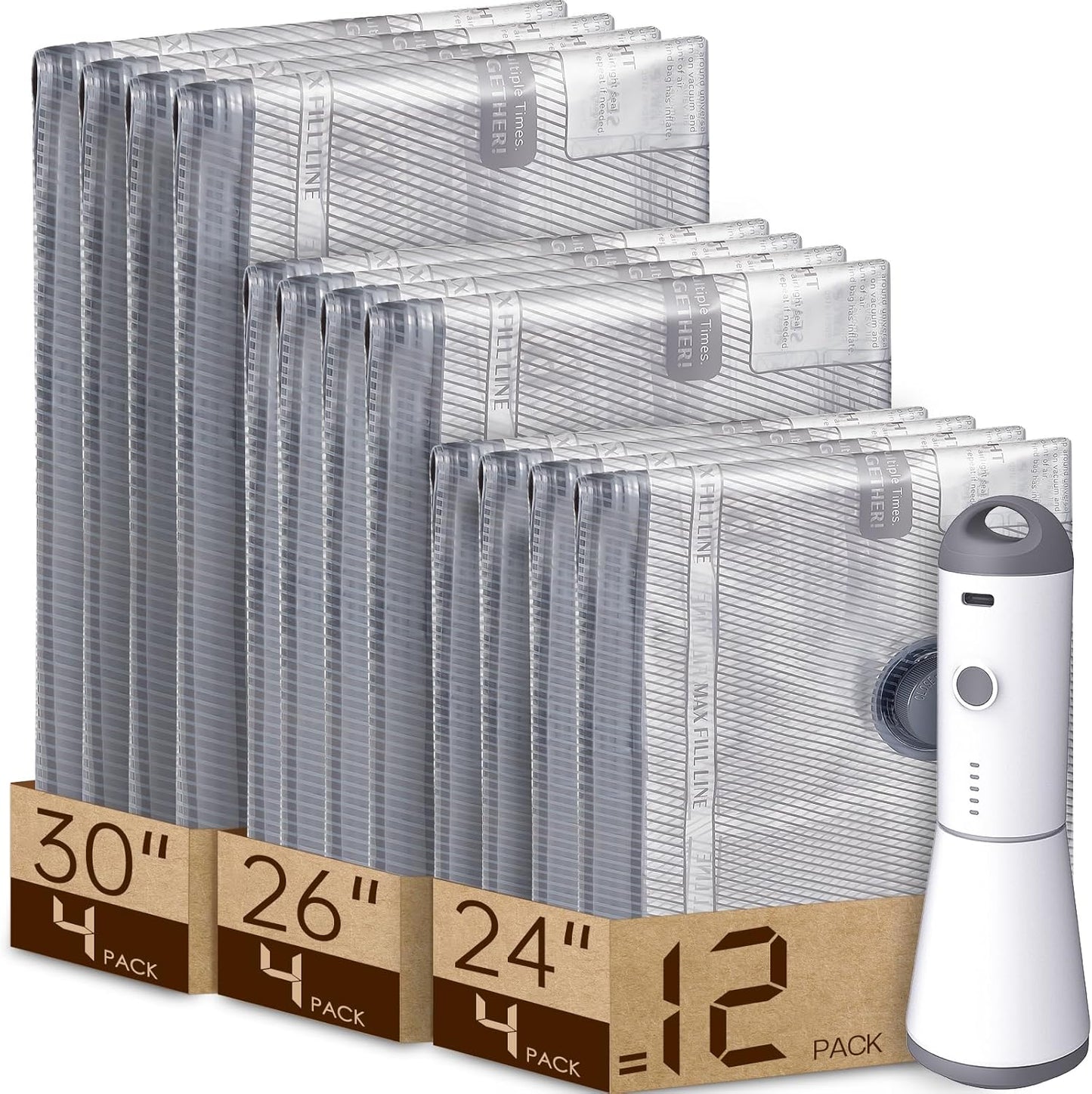 Vacbird Vacuum Bags - 12 Pack Travel Compression Bags with Rechargeable Air Pump | Carry-On Size for Luggage