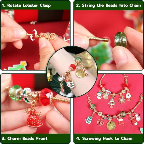 Gold Christmas Advent Calendar Bracelet - 24-Day Countdown with DIY Jewelry Kits & Charms for Girls 6-18