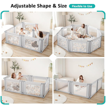 Doradotey Baby Playpen - Adjustable Large Playard for Infants & Toddlers | Foldable Indoor Mesh Fence, Light Grey 180x200x68cm