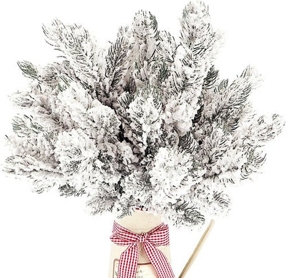 Kesywale Frosted Artificial Pine Needles - 10PCS Snowy Pine Picks for Christmas Tree Decor | 10.6" Greenery Stems