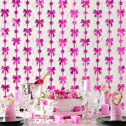 Menstarsi Bow Party Decorations - Hot Pink Foil Fringe Curtains | 2 Pack, 3.3 X 6.6 Ft Backdrop for Birthdays & Bachelorette Parties