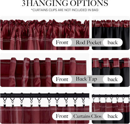 NICETOWN 100% Blackout Red Plaid Curtains - 84 Inch Long Thermal Insulated Drapes | 2 Panels Set for Living Room