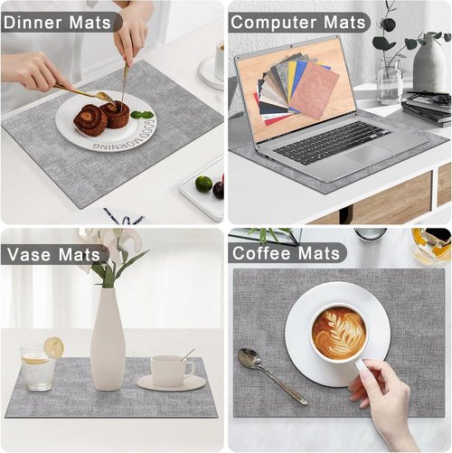 Homaxy Faux Leather Placemats - Heat Resistant & Waterproof Dining Table Mats | Set of 6, 11.8" x 17", Light Grey
