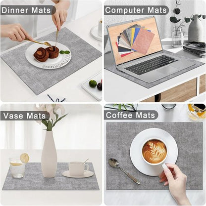 Homaxy Faux Leather Placemats - Heat Resistant & Waterproof Dining Table Mats | Set of 6, 11.8" x 17", Light Grey