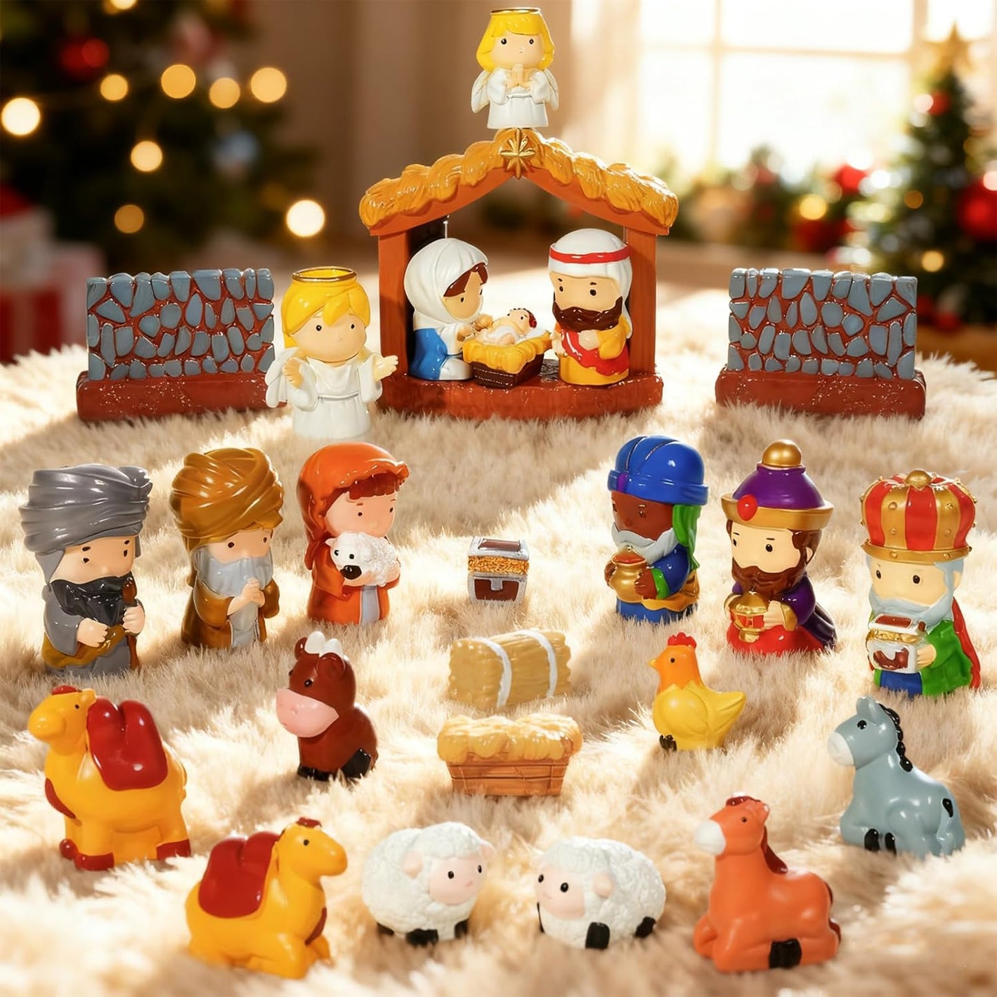 Regine Switzerland Christmas Nativity Set - 24 Hand-Painted Resin Figurines for Festive Tabletop Decor