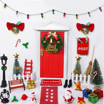Celltestria 39-Piece Red Christmas Elf Fairy Door Decoration Set | Miniature Figures & Wooden Doors for Dollhouses