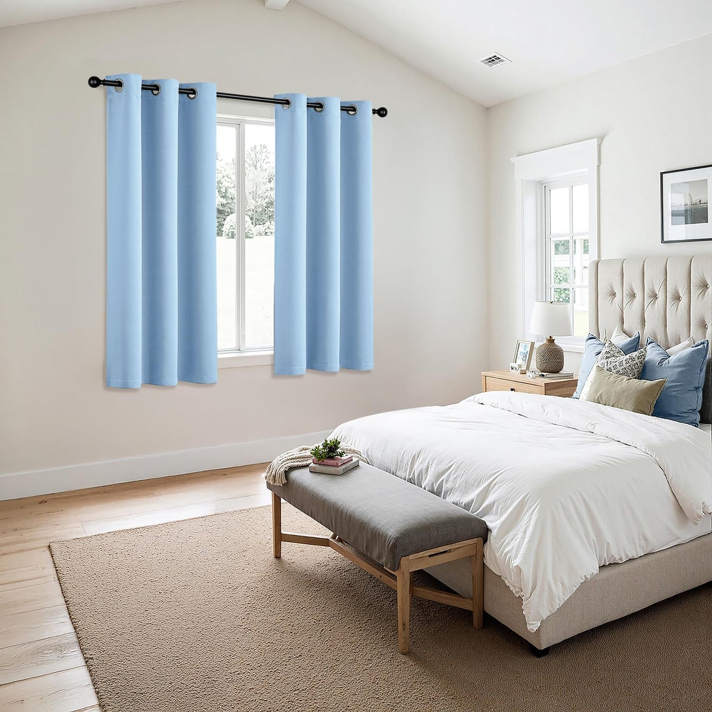 MIULEE Sky Blue Blackout Curtains for Bedroom Living Room 63 Inches Long 2 Panels, Thermal Insulated Room Darkening Drapes Solid Grommet Noise Reduction Light Blocking Window Treatments 40x63 Inch