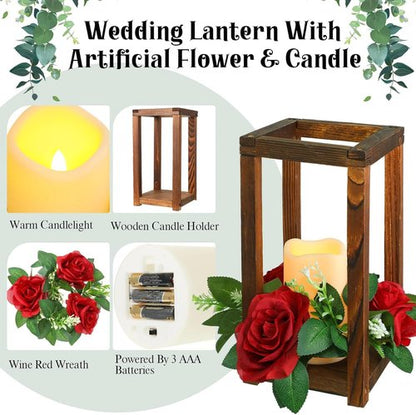 Hushee 30 Pcs Rustic Wooden Lantern Centerpiece - Integrated Candle Holders for Wedding & Home Decor | Brown & Red