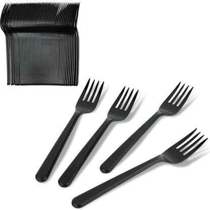 PlasticPro 200 Pack Heavy Weight Plastic Forks Black Disposable Forks Plastic Cutlery Set