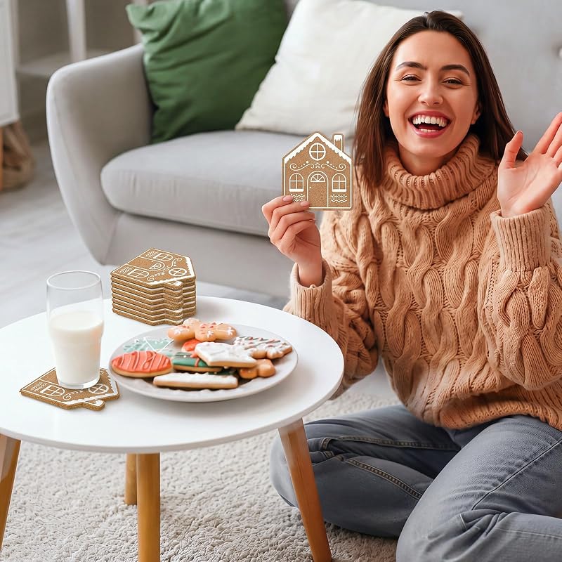 Dingion Absorbent Coasters with Cork Base - Gingerbread House (12 Pcs) Variation of THIS listing