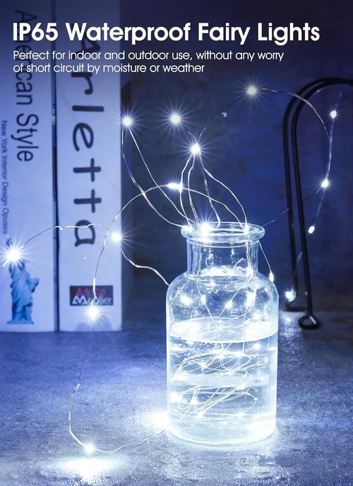 Brightown Fairy Lights - 24 Pack Battery Operated 7Ft Mini String Lights | Waterproof Silver Wire for Bedroom, Patio, Wedding, Christmas Decor (Pure White)
