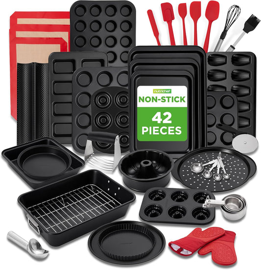 NutriChef 42-Piece Nonstick Bakeware Set - Carbon Steel Pans & Essential Baking Tools - Perfect for Sweet & Savory Treats