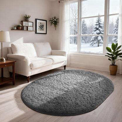 Ophanie 4x6 Oval Grey Rugs for Bedroom Living Room, Fluffy Fuzzy Furry Carpet, Plush Soft Shaggy Bedside Indoor Floor Area Rug for Kids Girls Boys Baby Teen Dorm Nursery Home Decor Aesthetic