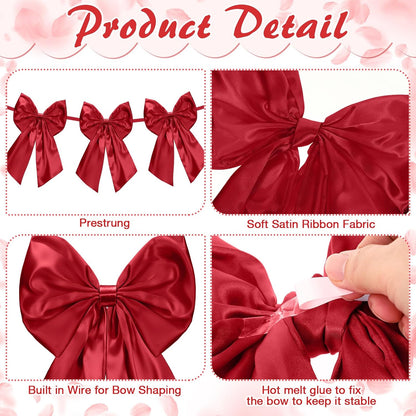 Suncalla 6 FT Burgundy Valentine's Day Bow Garland - Pre-Strung with 10-Inch Bows for Weddings & Parties