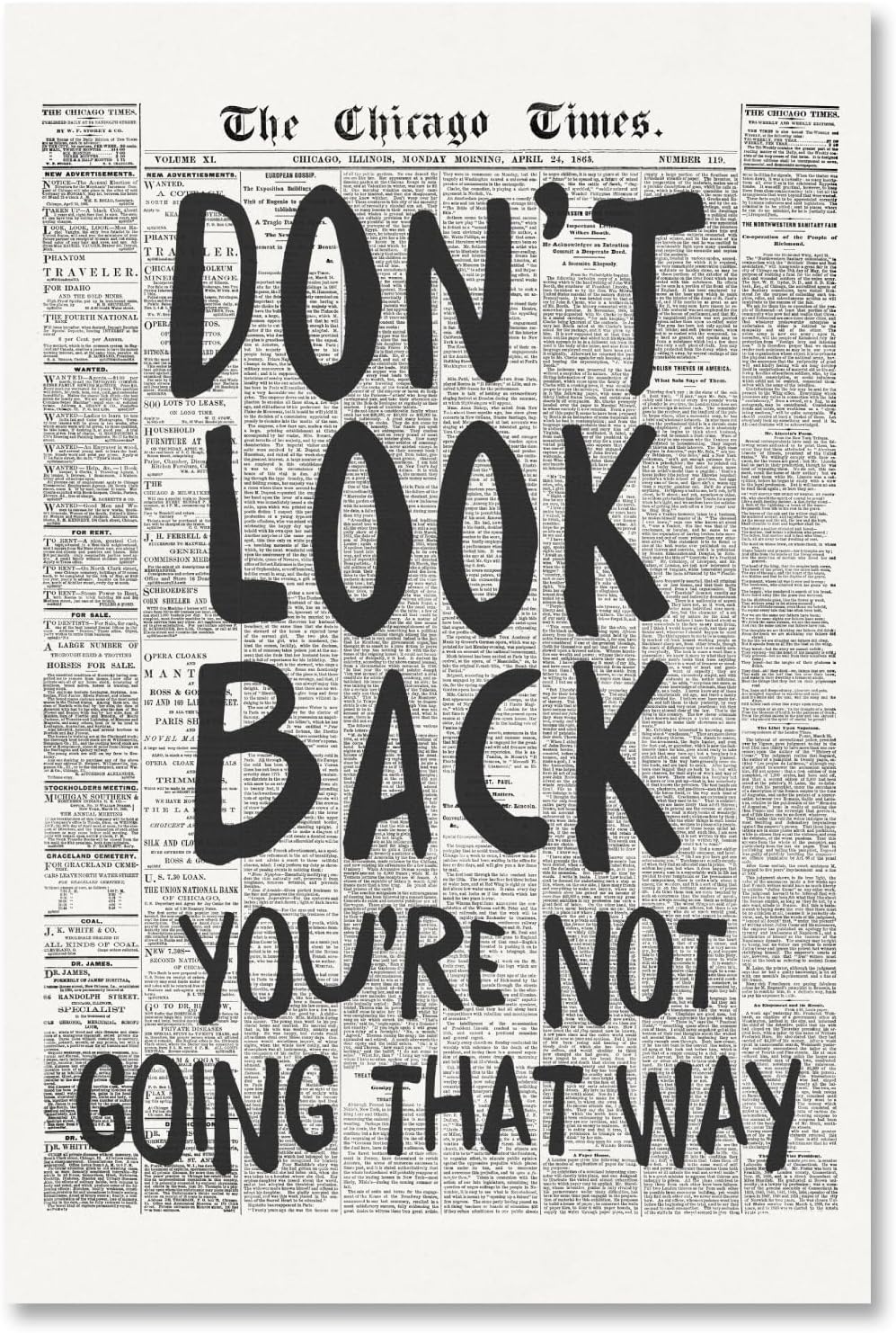 Vintage Newspaper Wall Art - Motivational Quote Poster | Black and White Inspirational Canvas Print 8x12