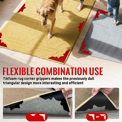 Skiennix Non-Slip Rug Grippers - Reusable Carpet Corner Stickers for Hardwood & Tile Floors | 8 Pack