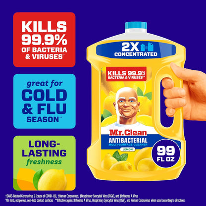 Mr. Clean Antibacterial All-Purpose Cleaner - Multi-Surface Cleaning Liquid, Lemon Scent, 99oz