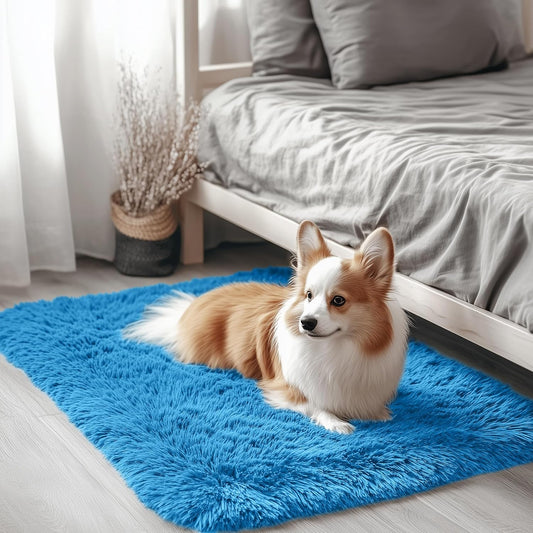 OLANLY Soft Fluffy Shaggy Bedside Rug - Machine Washable 2x3 for Bedroom & Living Room | Bright Blue Home Decor