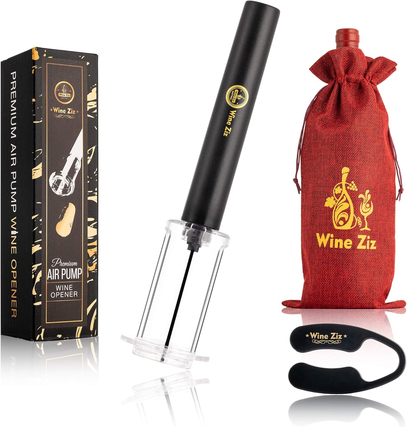 Wine Ziz Amazingly Simple Wine Opener with Foil Cutter Gift Set for Wine Lovers | Wine Pump Air Pressure Wine Bottle Opener Easy Cork Remover Corkscrew | Wine Bottle Openers (Black, 1)