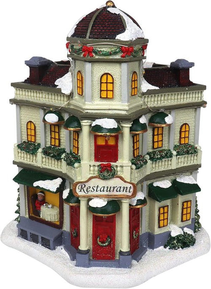 Christmas Village Restaurant | Lighted Musical Snow Village Collectible Building - Ideal for Holiday Decor