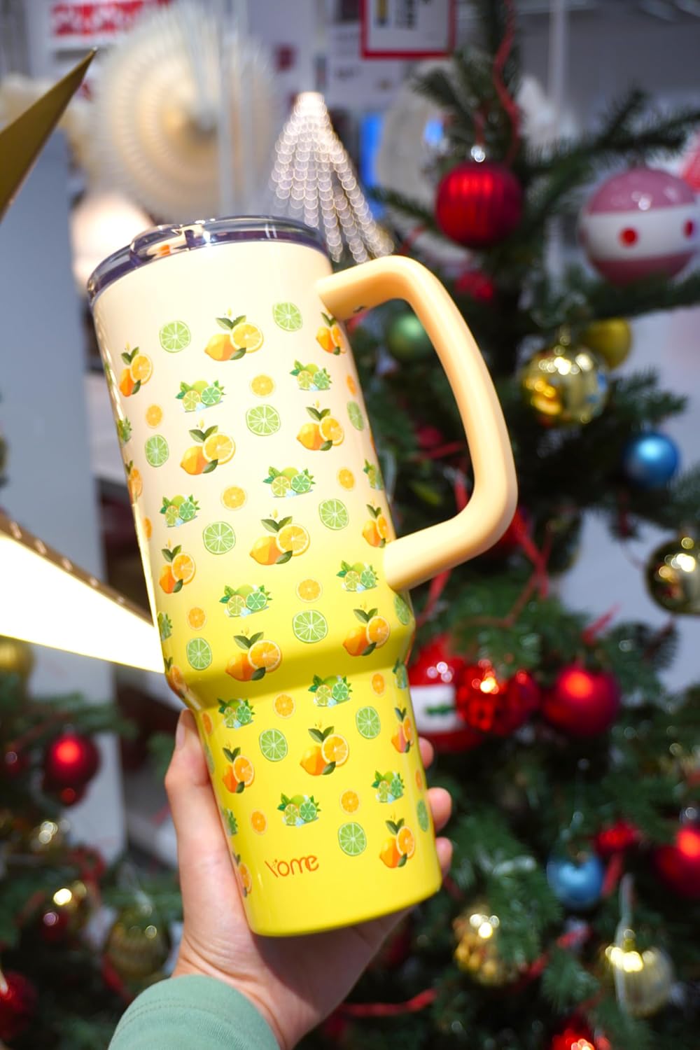 YOME 40 oz Lemon Yellow Tumbler - Insulated Stainless Steel Water Bottle with Handle & Flip Straw | Dishwasher Safe, Cupholder Friendly