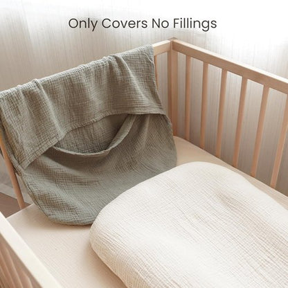 Konssy Muslin Baby Lounger Cover - 100% Cotton, Soft & Breathable for Newborns | 2 Pack in Fog Green & Cream