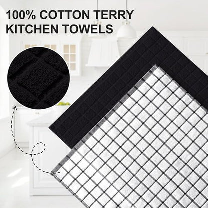 Homaxy Premium Cotton Kitchen Towels - Super Absorbent 390 GSM Dish Towels | 16"x28", Black Check, 6 Pack