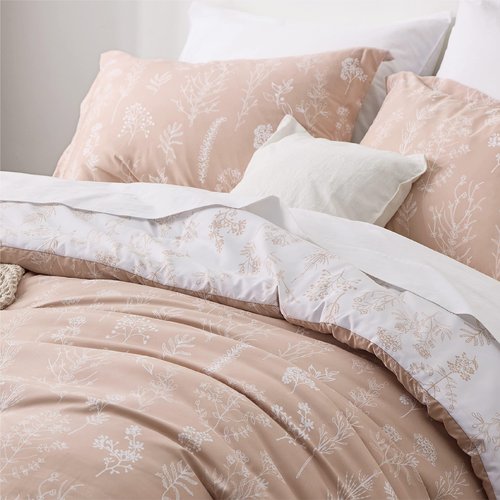 Bedsure Full Comforter Set - Dusty Rose Bed Set, 3 Pieces Cute Floral Bedding, 1 Soft Reversible Botanical Flowers Comforter and 2 Pillow Shams