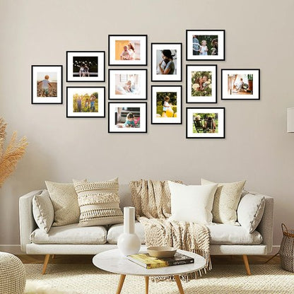 JCJMY 12 Packs 11x14 Picture Frames, Display 8x10 with Mat or 11x14 Without Mat, Black Gallery Wall Frame Set, 11 by 14 Frames Bulk Set of 12 Collage Wall Decor Photo Frames Set for Wall, Black
