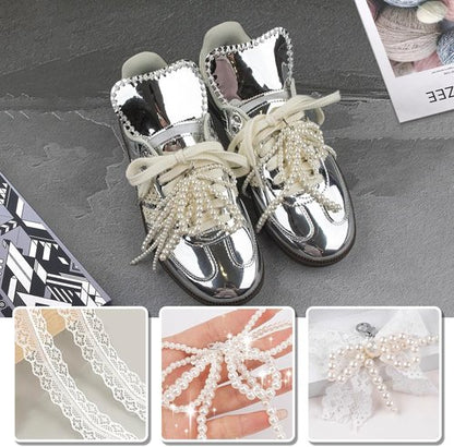 Draupnir 8 Pcs Pearl Lace Bow Shoe Charms - Aesthetic DIY Decorations for Sneakers & Accessories