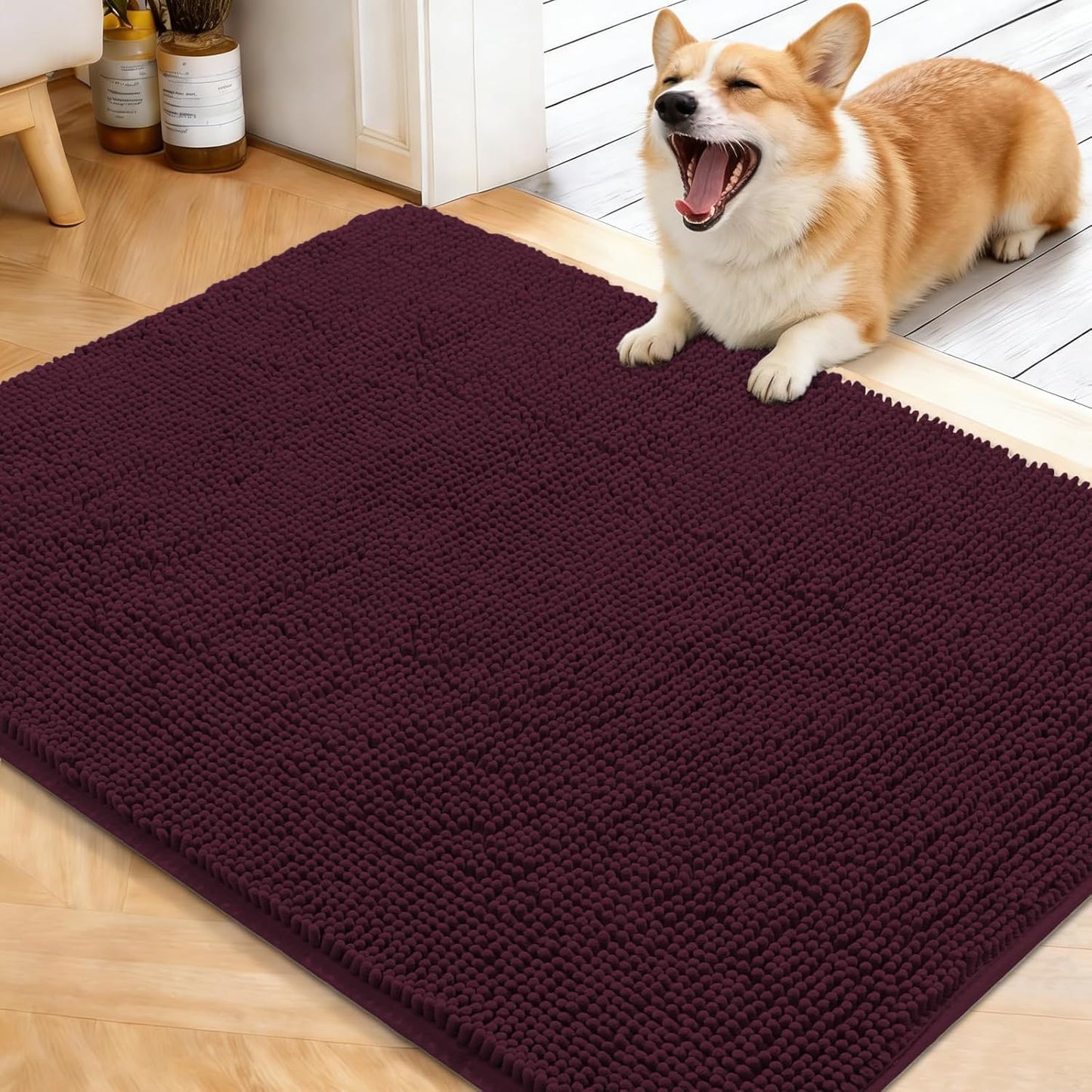 OLANLY Dog Door Mat - Absorbent Non-Slip Chenille for Muddy Paws | 40x32, Quick Dry Indoor Entryway Carpet, Russet
