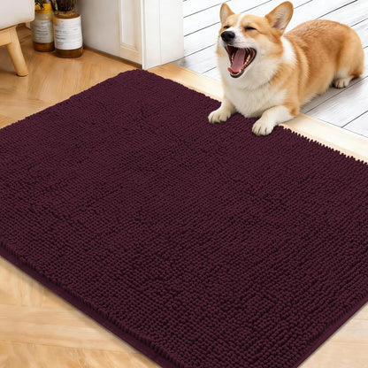 OLANLY Dog Door Mat - Absorbent Non-Slip Chenille for Muddy Paws | 40x32, Quick Dry Indoor Entryway Carpet, Russet