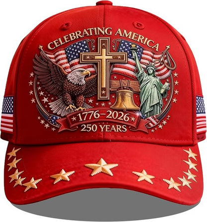 250th Anniversary USA Hat - Eagle Liberty Cross Print | Adjustable Baseball Cap for Men & Women