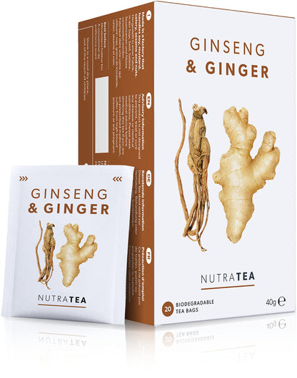 Nutra Tea - Ginger & Ginseng Tea - 40 Tea Bags - Herbal Tea – (2 Pack)